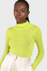 Bright green wool blend turtleneck top