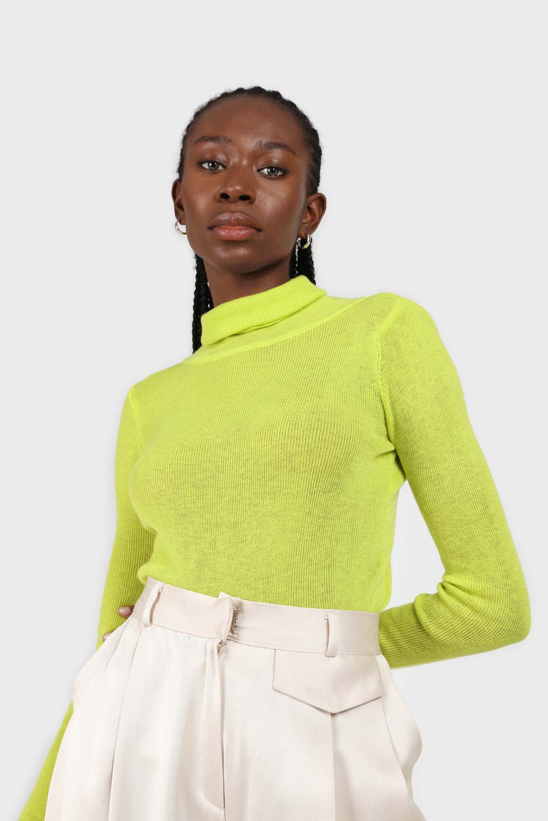 Bright green wool blend turtleneck top