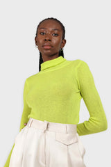 Bright green wool blend turtleneck top