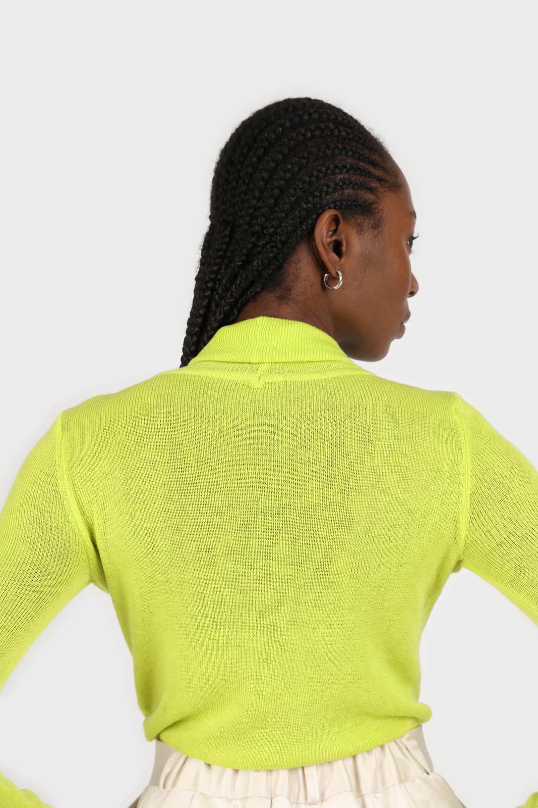 Bright green wool blend turtleneck top
