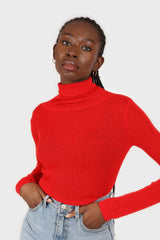 Bright red wool blend turtleneck top