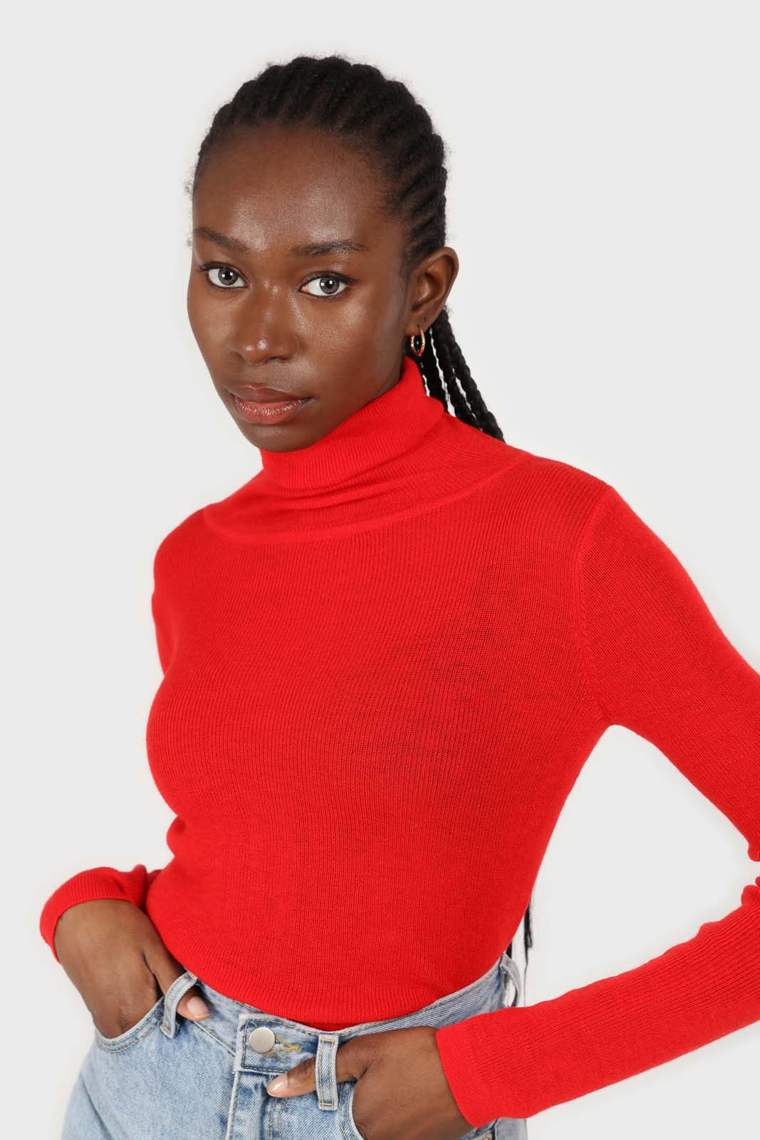 Bright red wool blend turtleneck top