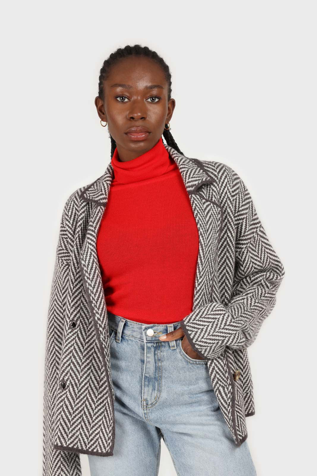 Bright red wool blend turtleneck top