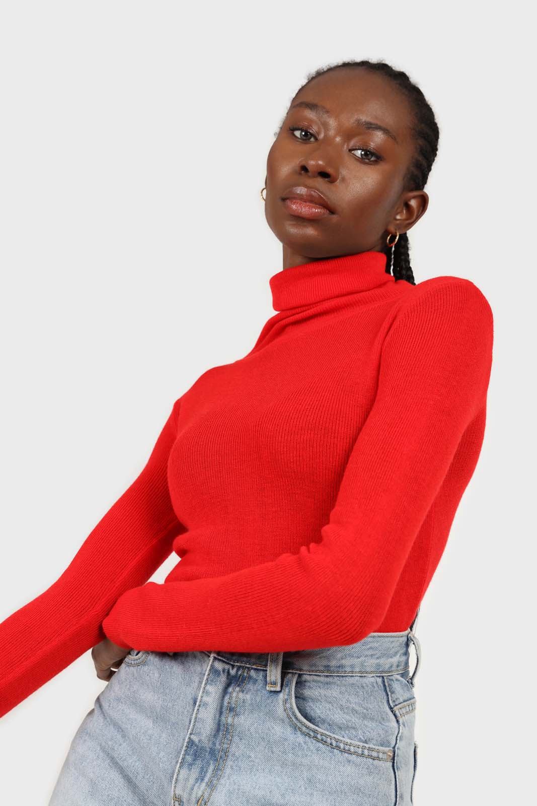 Bright red wool blend turtleneck top