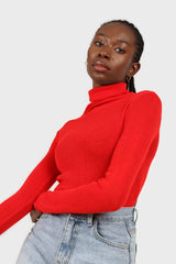 Bright red wool blend turtleneck top