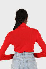 Bright red wool blend turtleneck top