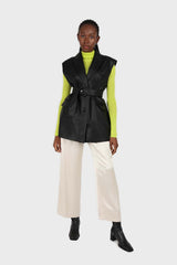 Black vegan leather belted gilet
