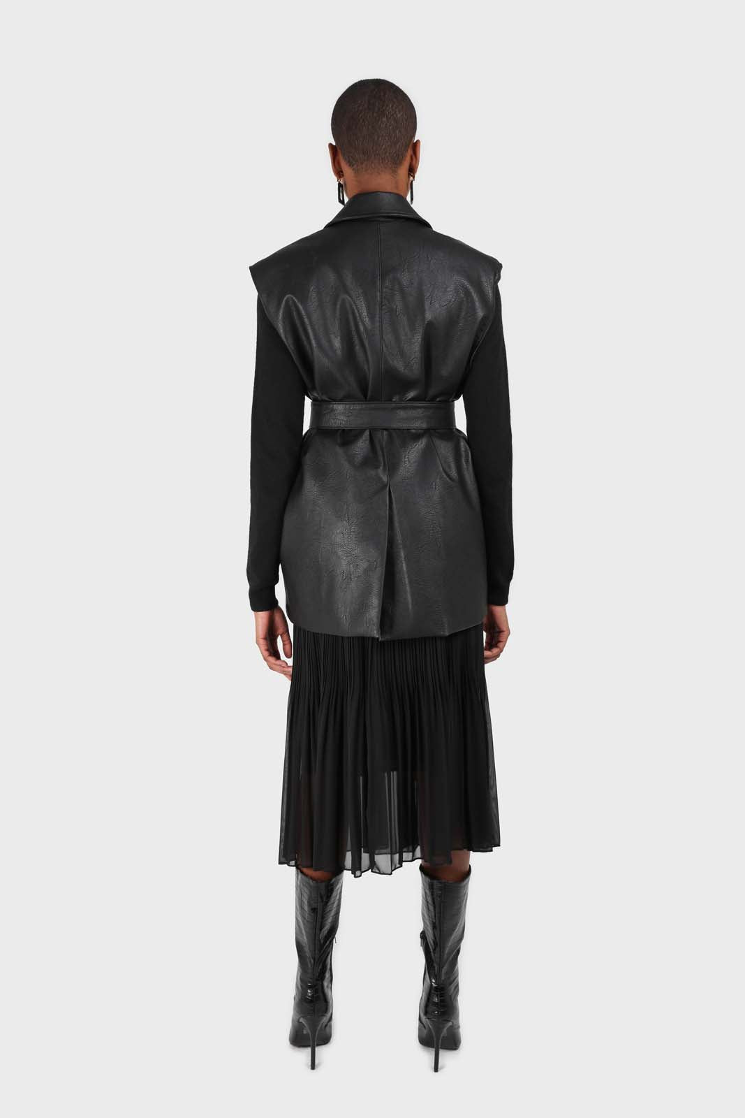 Black vegan leather belted gilet