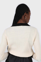 Ivory and black contrast collar knit top