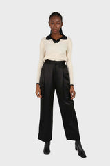 Ivory and black contrast collar knit top