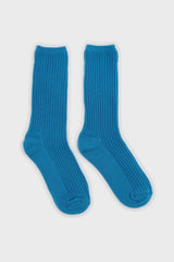 Bright blue long ribbed socks