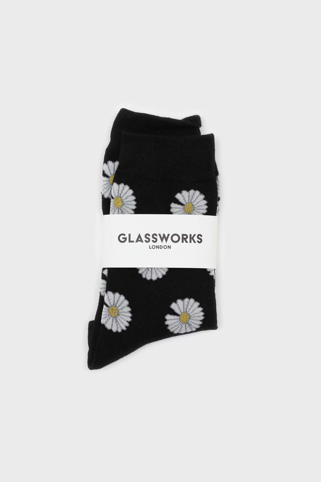 Black and ivory daisy print socks