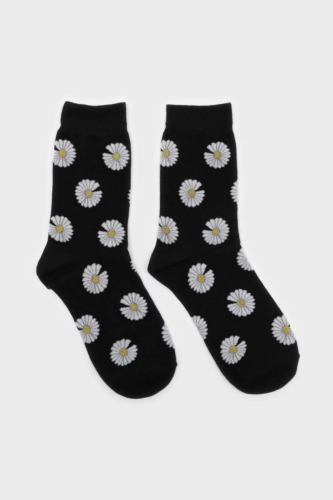 Black and ivory daisy print socks