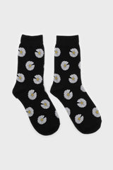 Black and ivory daisy print socks