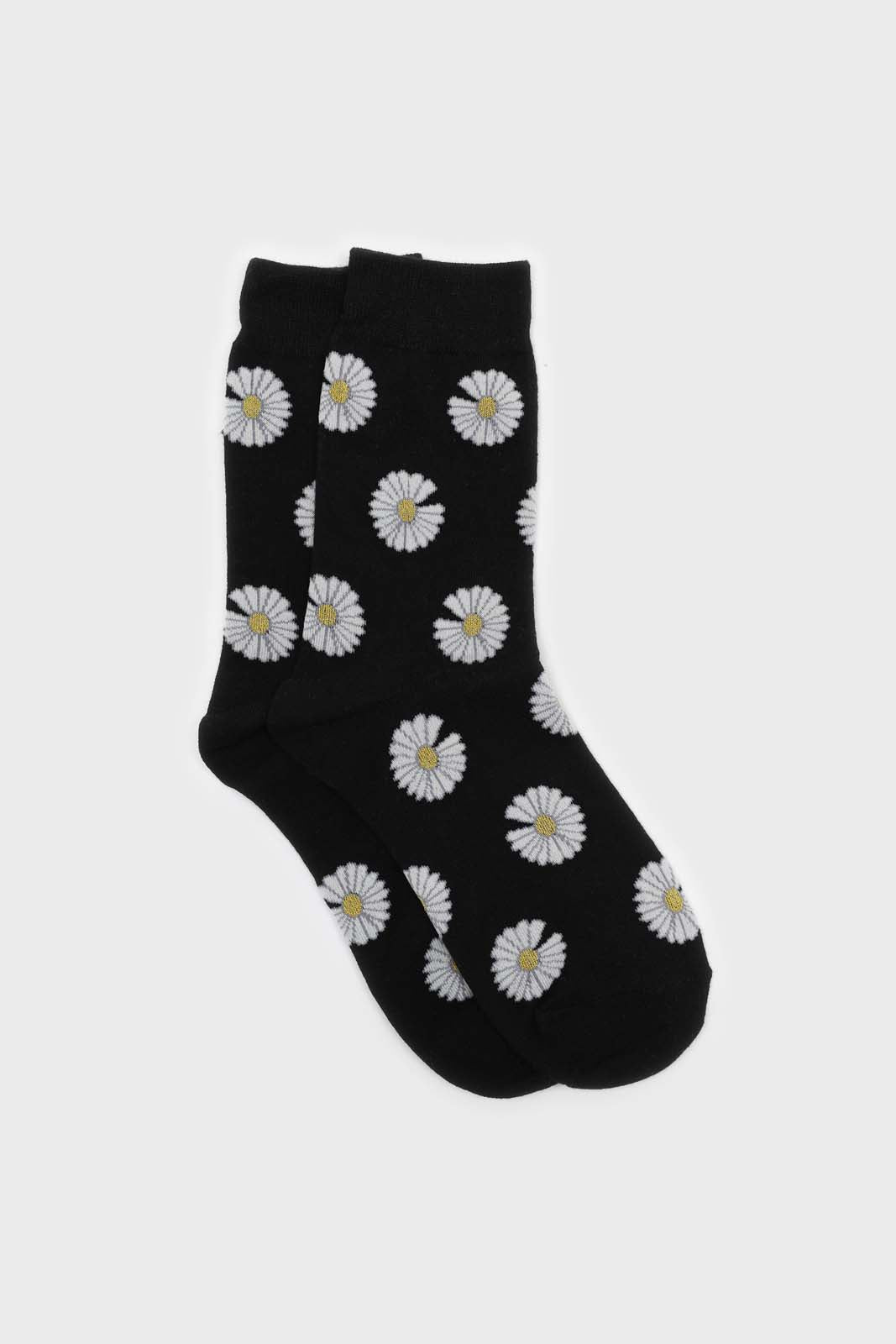 Black and ivory daisy print socks