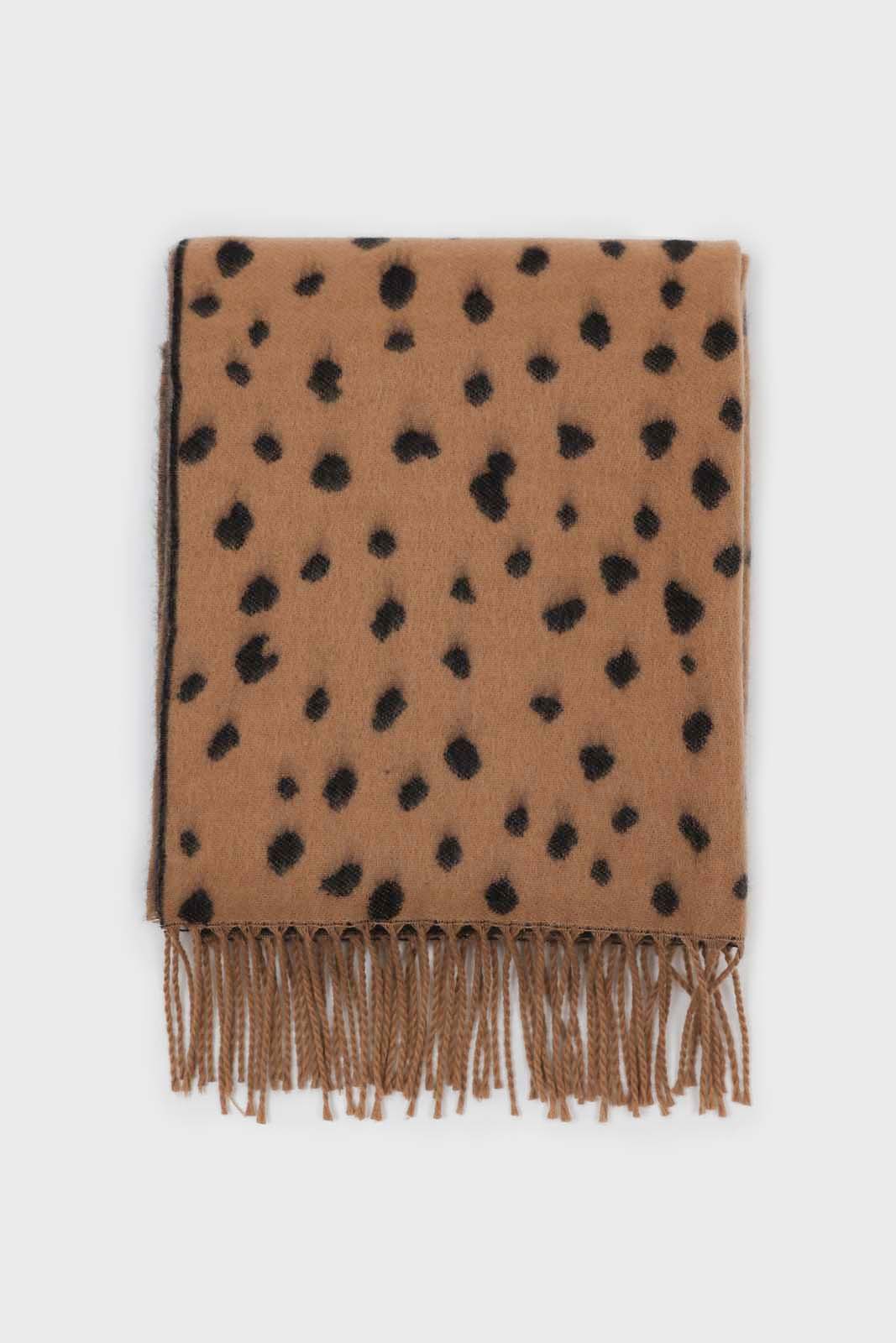 Camel and black leopard intarsia scarf