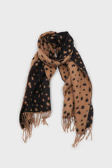Camel and black leopard intarsia scarf