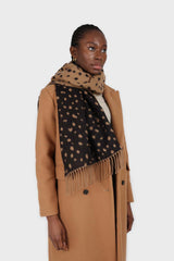 Camel and black leopard intarsia scarf