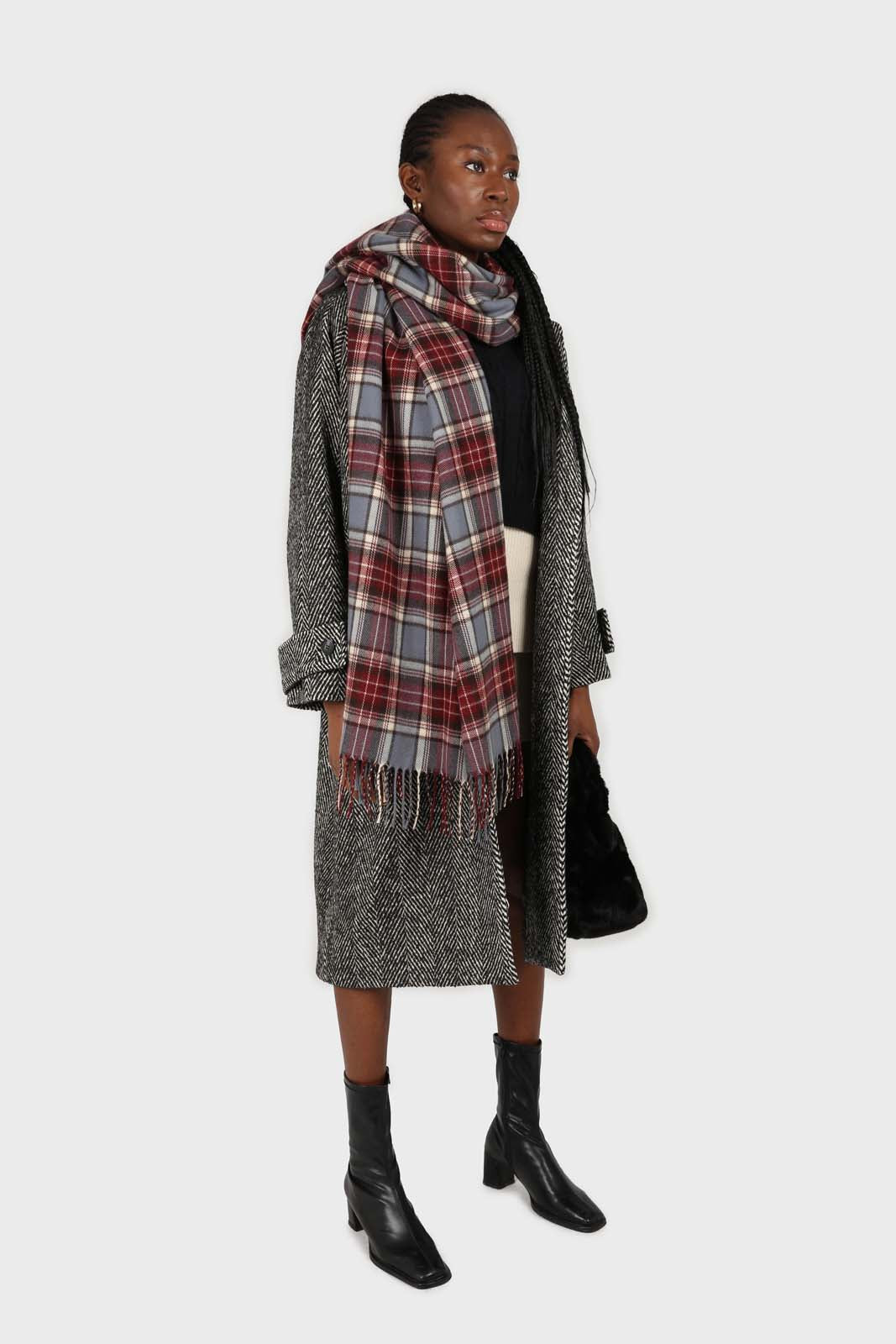 Blue and burgundy classic plaid scarf