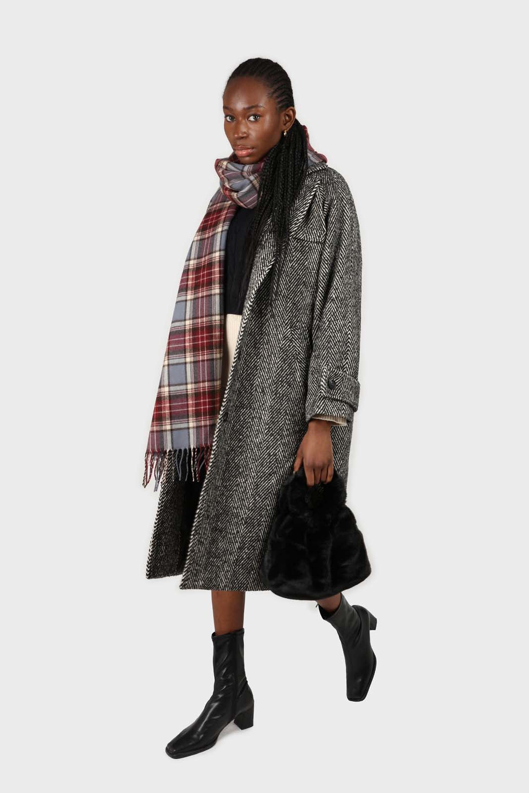 Blue and burgundy classic plaid scarf