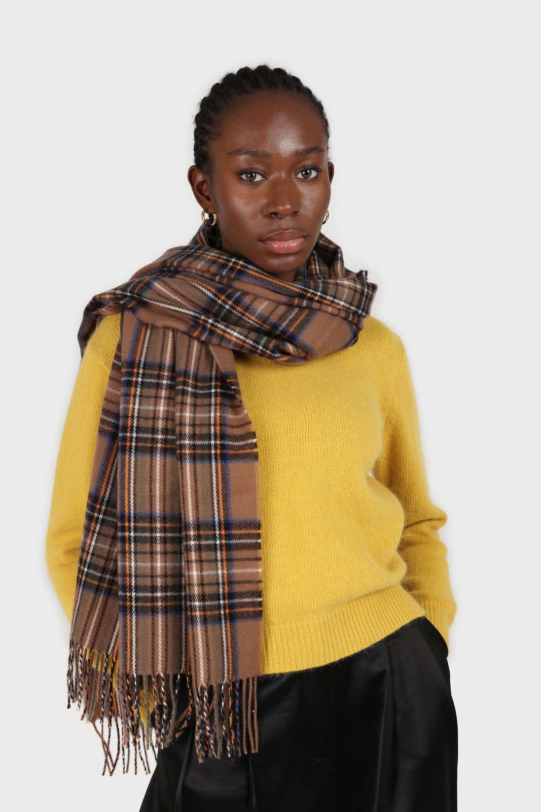 Camel bold plaid scarf