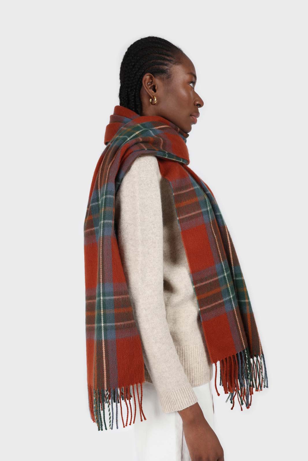 Deep orange bold plaid scarf