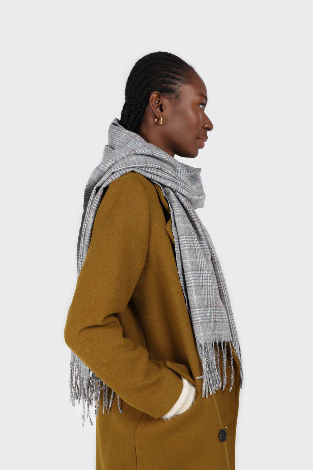 Pale grey and white smart checked scarf