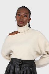 Beige slit neck turtleneck jumper
