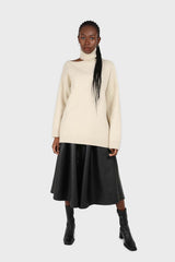 Beige slit neck turtleneck jumper