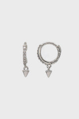 Silver pave dangling spike huggie earrings - 7mm
