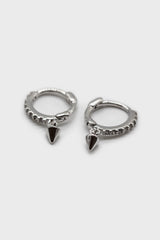 Silver pave dangling spike huggie earrings - 7mm