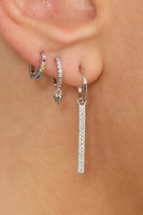 Silver pave dangling spike huggie earrings - 7mm