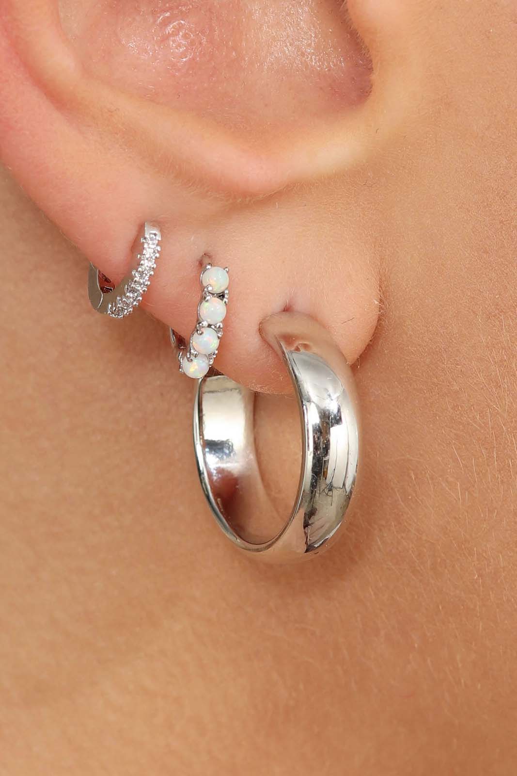 Silver simple pave huggie earrings - 5.5mm