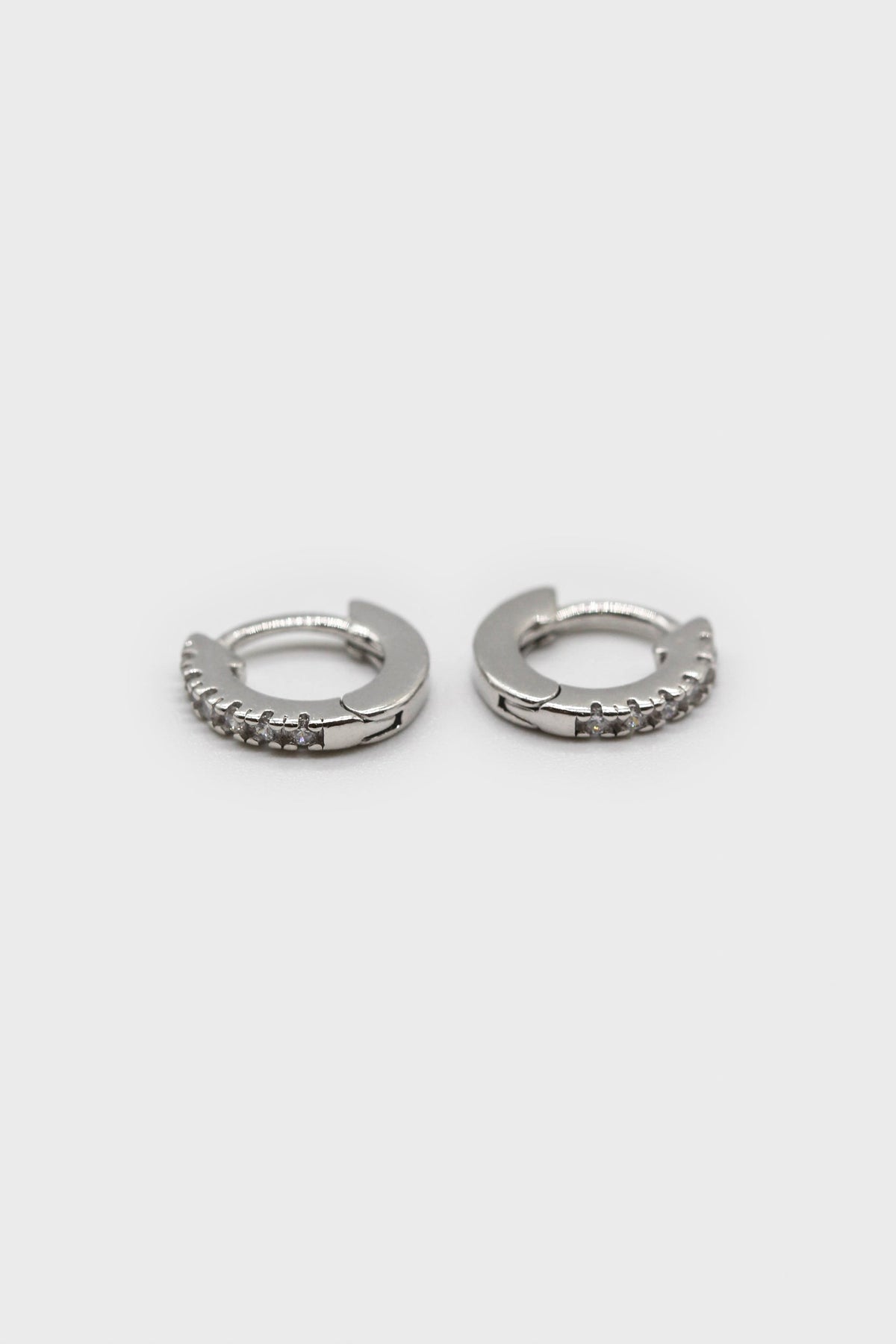 Silver simple pave huggie earrings - 5.5mm