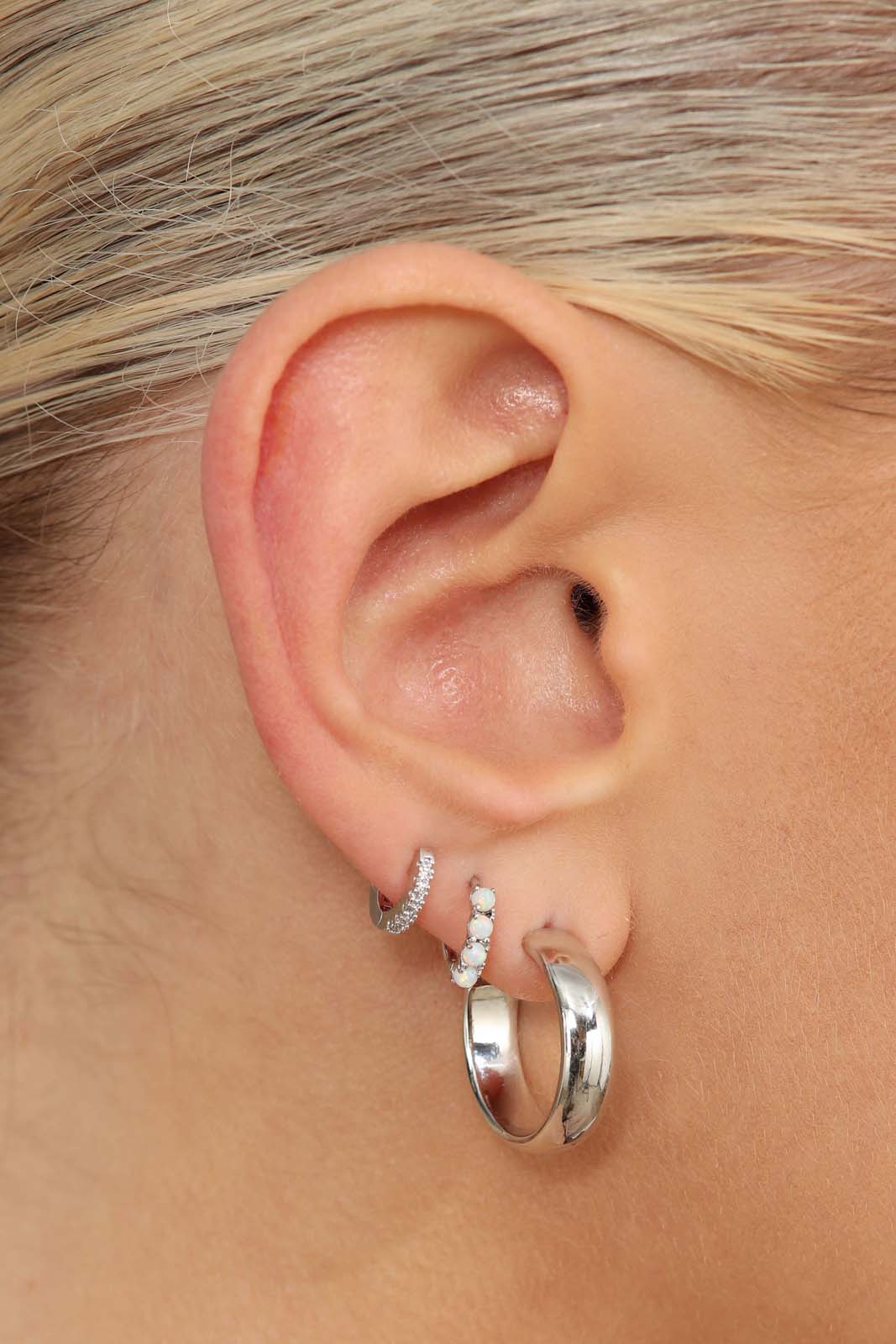 Silver simple pave huggie earrings - 5.5mm
