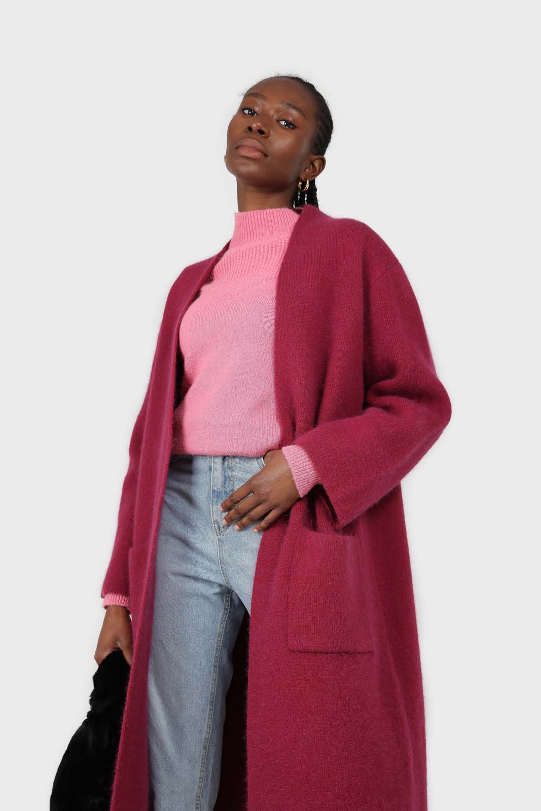 Beet red thick angora sweater coat