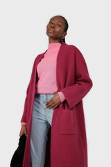 Beet red thick angora sweater coat
