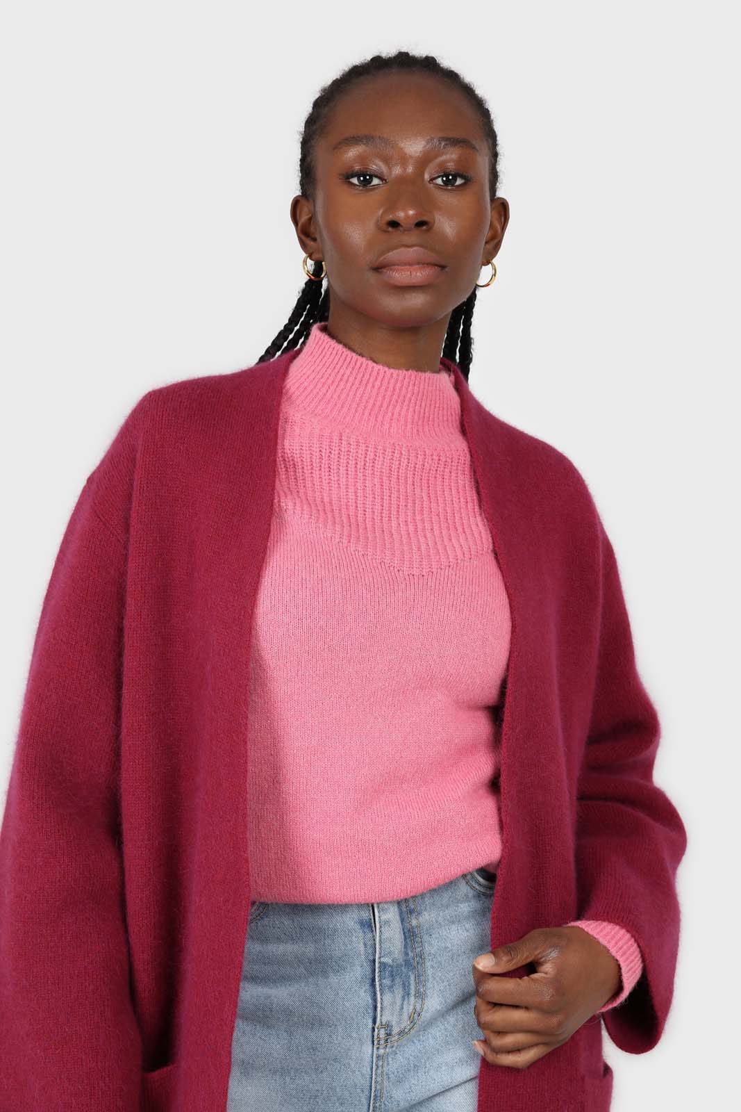 Beet red thick angora sweater coat