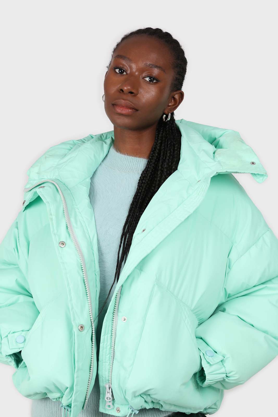 Mint green hooded thick puffer jacket