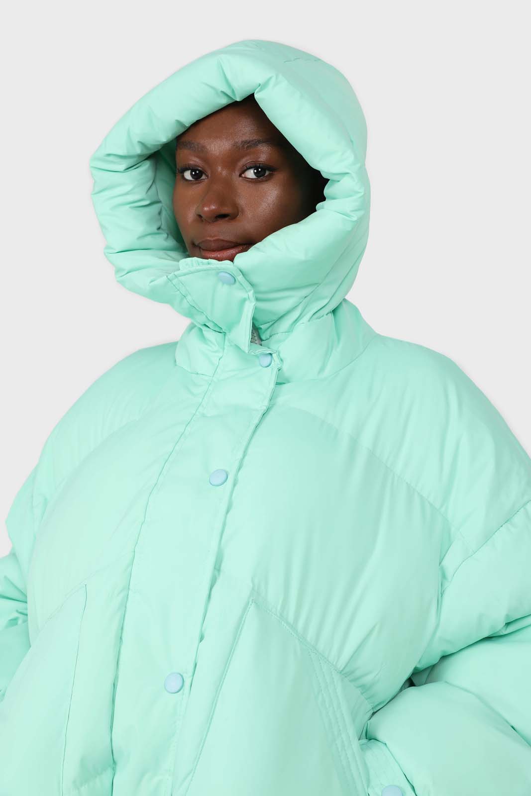 Mint green hooded thick puffer jacket