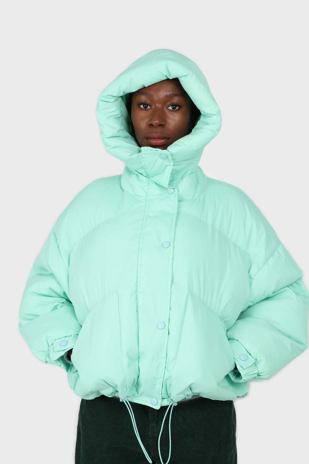 Mint green hooded thick puffer jacket