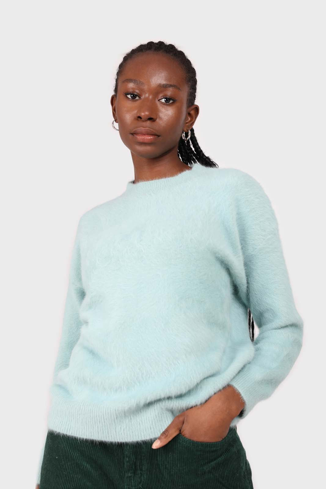 Mint angora furry crew neck jumper