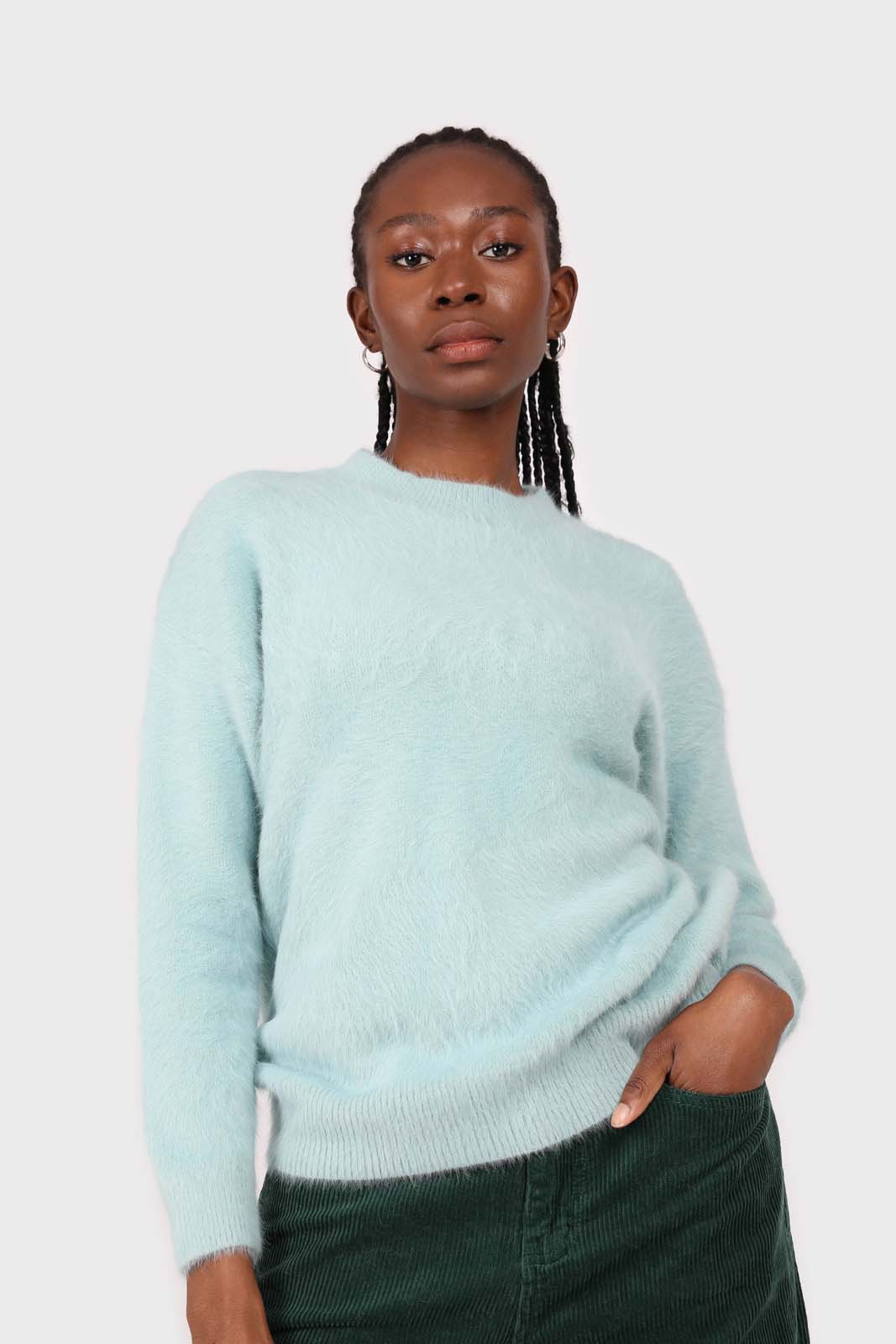 Mint angora furry crew neck jumper