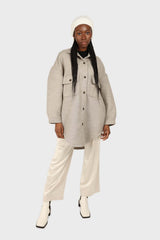 Beige wool blend oversized shirt jacket
