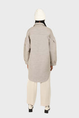 Beige wool blend oversized shirt jacket