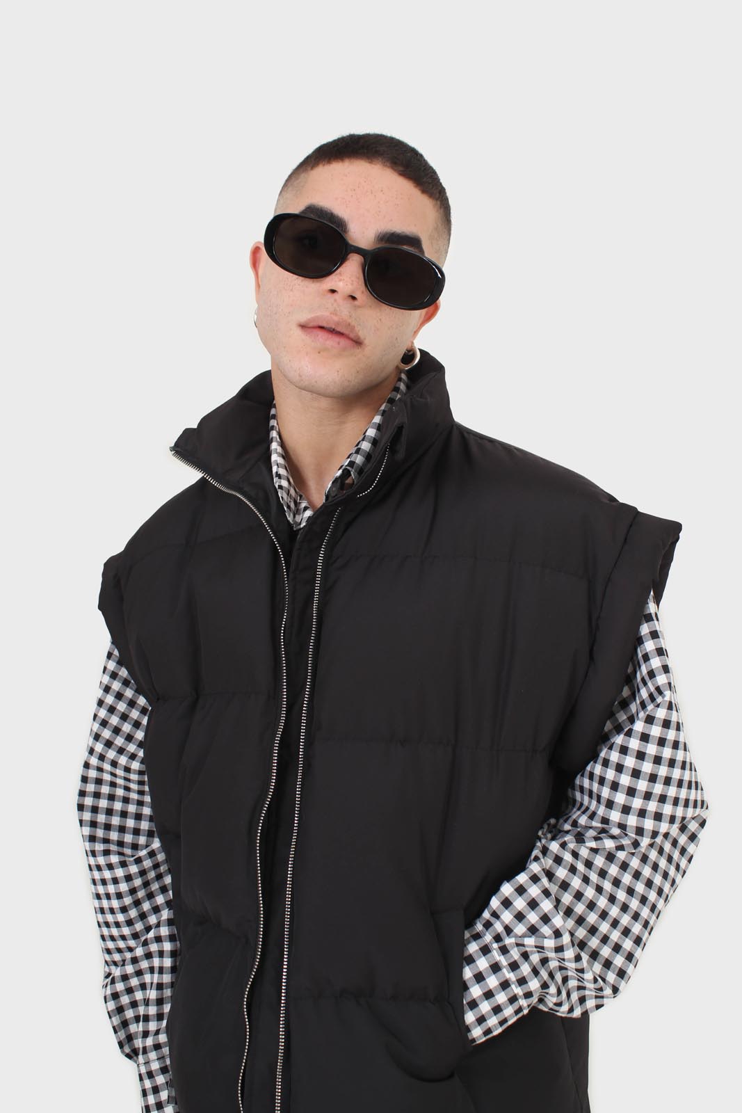 Black quilted zip up gilet