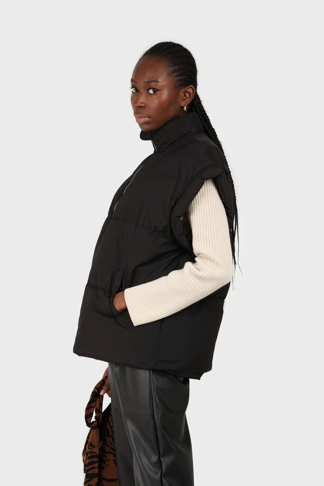 Black quilted zip up gilet
