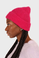 Bright purple mohair beanie hat