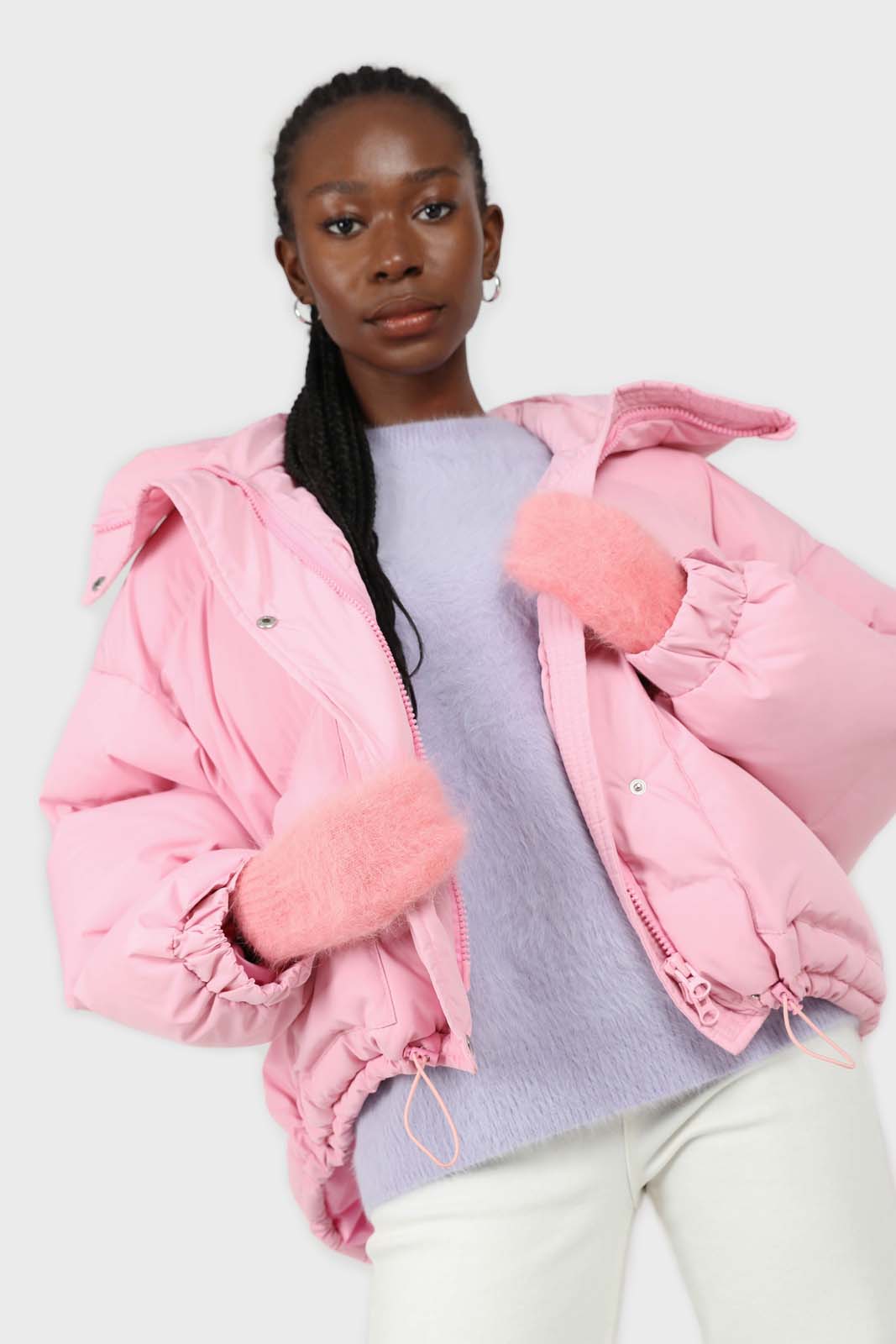 Pink mohair mittens