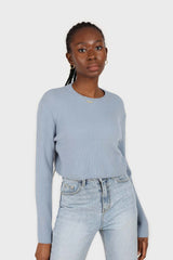 Blue cashmere-wool blend cropped knit top